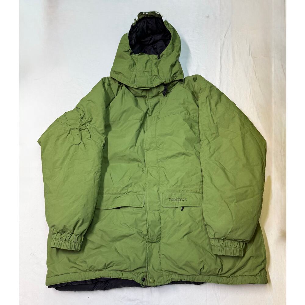 Marmot Mens 650-Fill Goose Down green Hooded Parka Jacket Size XXXL have flaw
